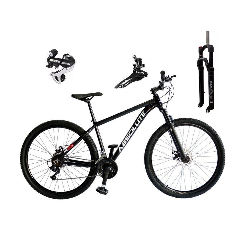Bicicleta Aro 29 Absolute Nero 5 Câmbio Shimano 24v Acera K7 Garfo Trava Freio A Disco - Preto Tam.19