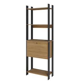 Estante Livreiro 1 Porta 5 Prateleiras Estilo Industrial Marrom/Preto - BRV Móveis