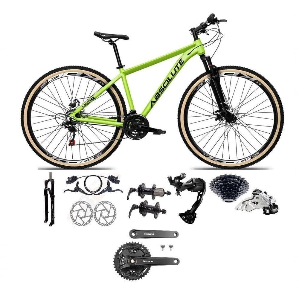 Bicicleta Aro 29 Absolute Nero 5 Câmbios Shimano Alívio/altus 27v Freio A Oléo Garfo Trava Pneu C/faixa -verde Tam.19