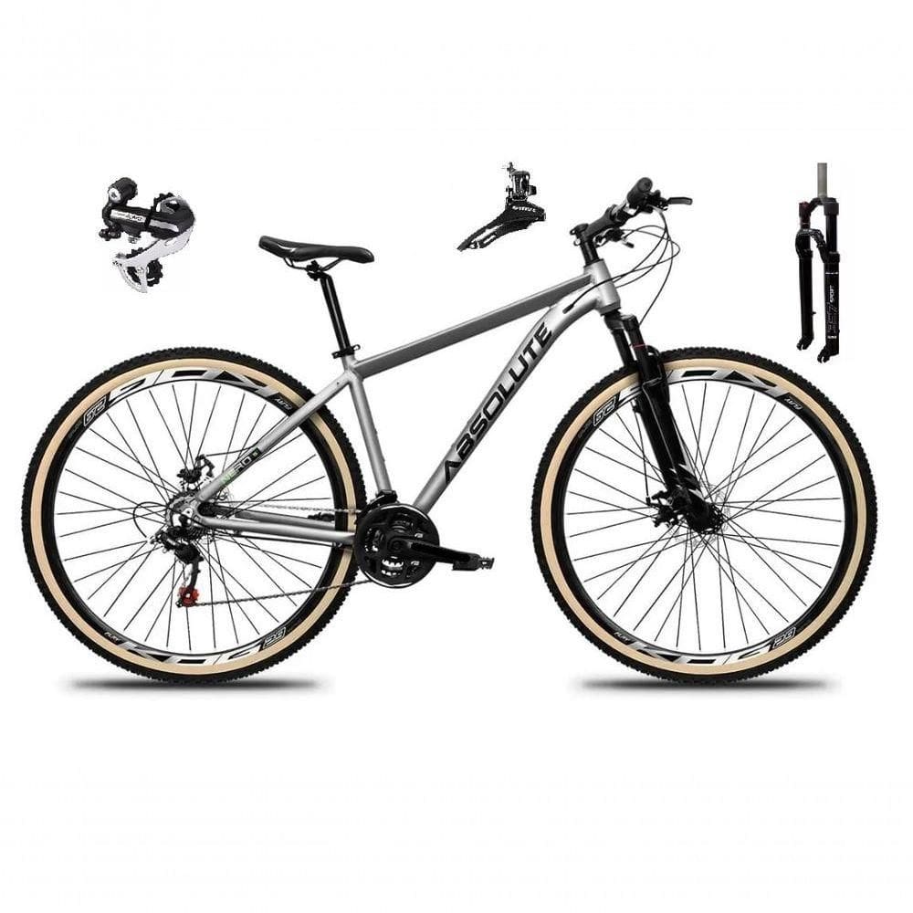 Bicicleta Aro 29 Absolute Nero 5 Câmbio Shimano 24v Acera K7 Garfo Trava Freio A Disco Pneu C/faixa - Cinza Tam.15