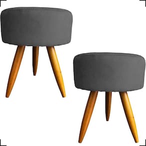 Kit 2 Puff Decorativo Redondo Para Sala Quarto Penteadeira Pé Palito Castanho Suede Cores