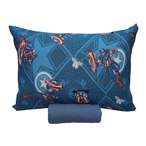 Jogo De Cama Portallar Solteiro Malha 100% Algodão Disney Marvel Capitão América 2 Pçs Azul
