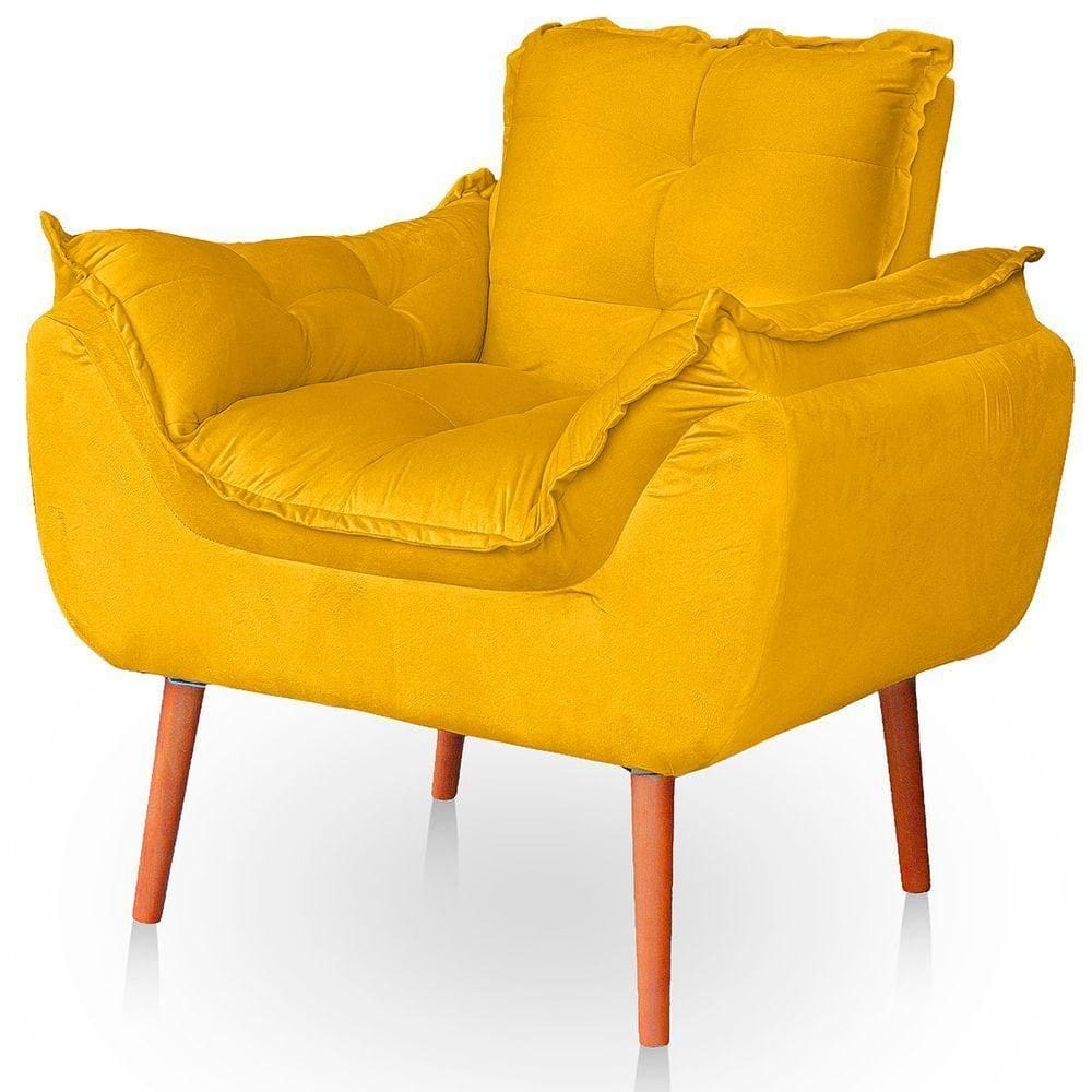Poltrona Opala Para Sala Confortável Resistente Veludo Cor Amarelo
