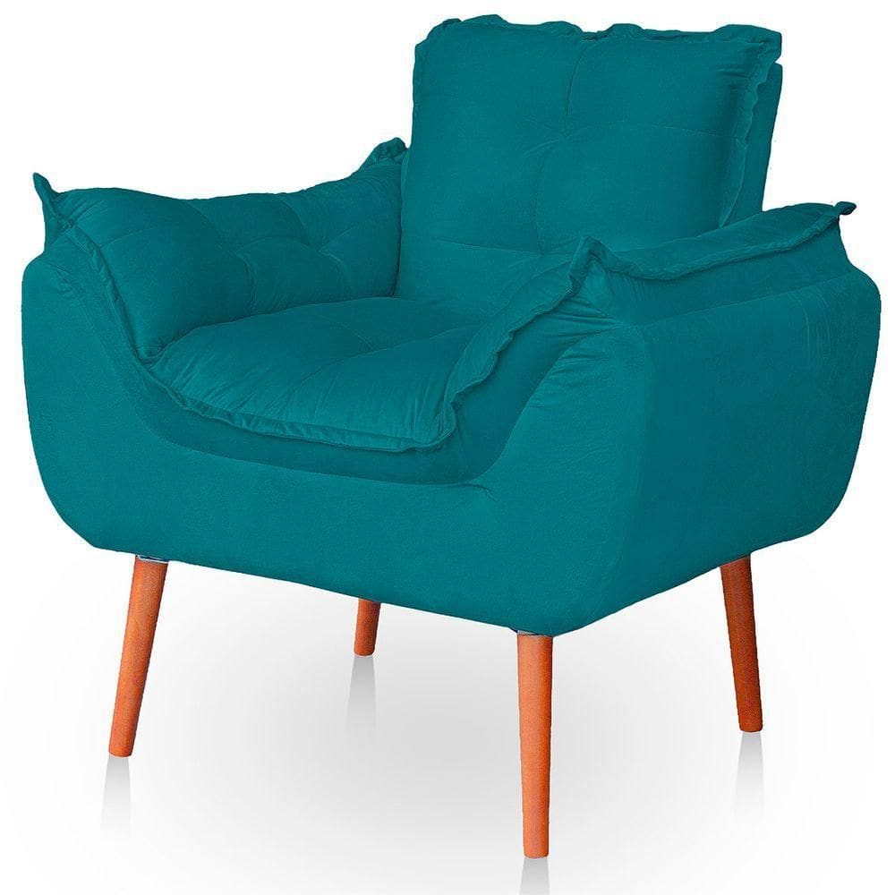 Poltrona Opala Para Sala Confortável Resistente Veludo Cor Azul Turquesa
