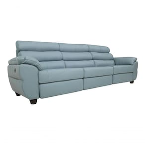 Sofá Reclinável Elétrico De Couro Liverpool Light Blue - Mempra