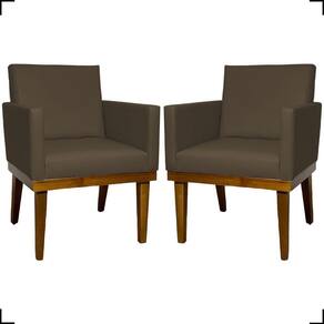 Kit 2 Poltronas Decorativa Para Sala Recepção Consultório Escritório Base Em Madeira Divine Corino