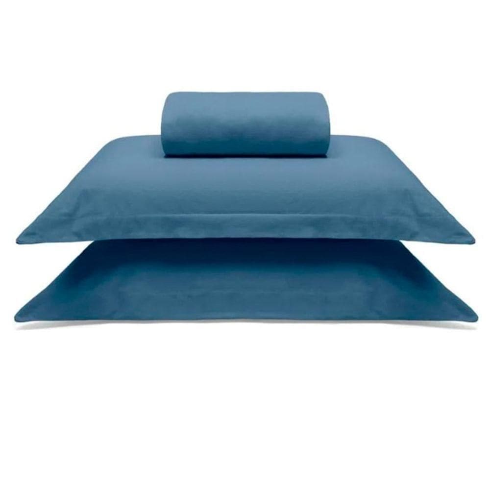 Jogo De Cama Buettner Queen Malha 100% Algodao Liso 3 Peças Image Azul