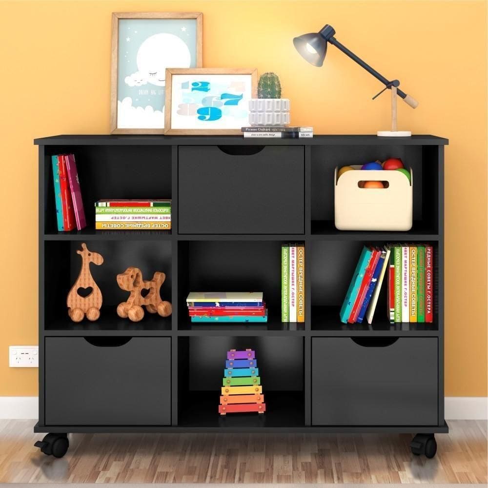 Nicho Organizador Com Rodízios Preto ( + Kit 3 Gavetas Pretas (