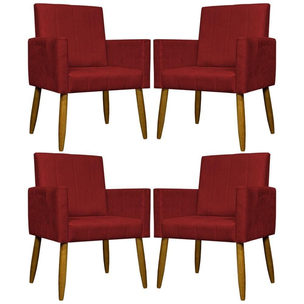 Kit 4 Poltronas Decorativa Para Sala Recepção Consultório Escritório Mari Suede