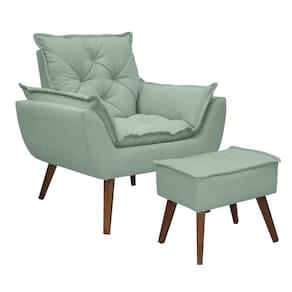 Kit Poltrona E Puff Opala Conforto Pé Trapézio Tecido Boucle Verde