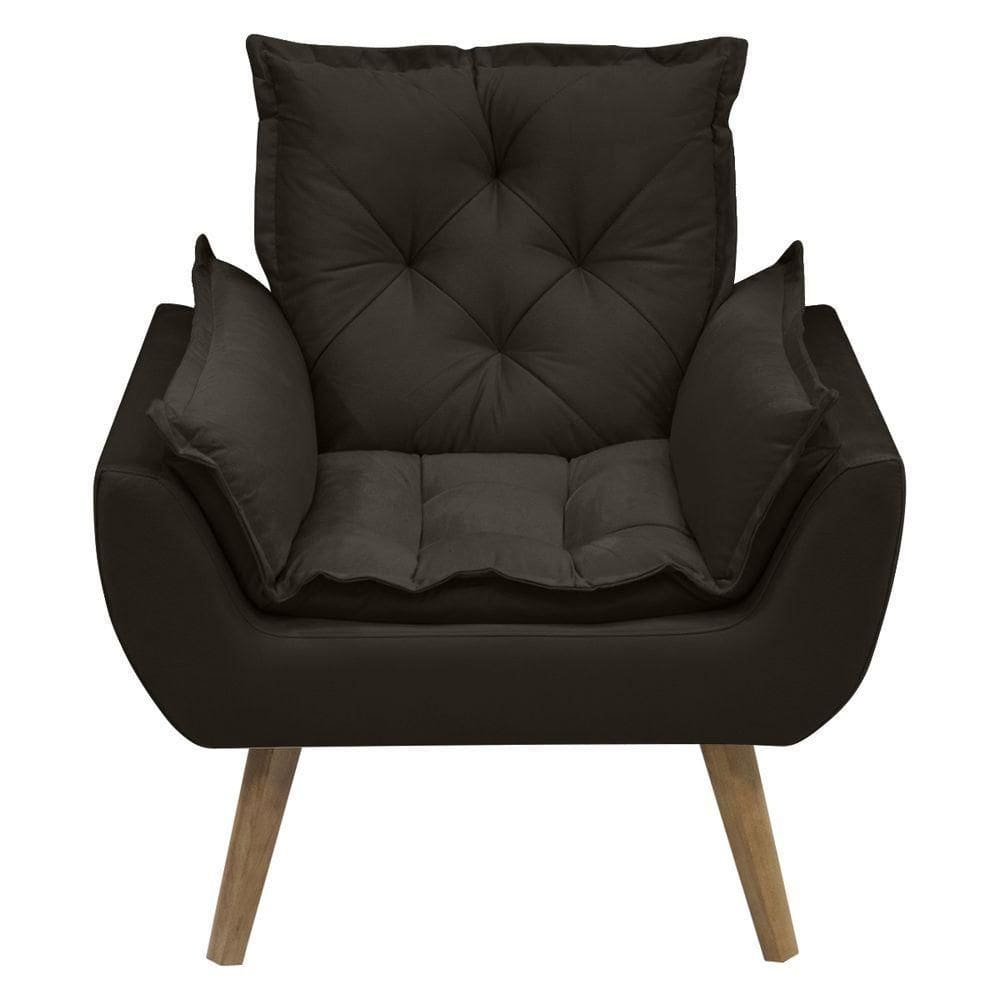 Poltrona Opala Conforto Decorativa Em Veludo Com Pés Palito Marrom
