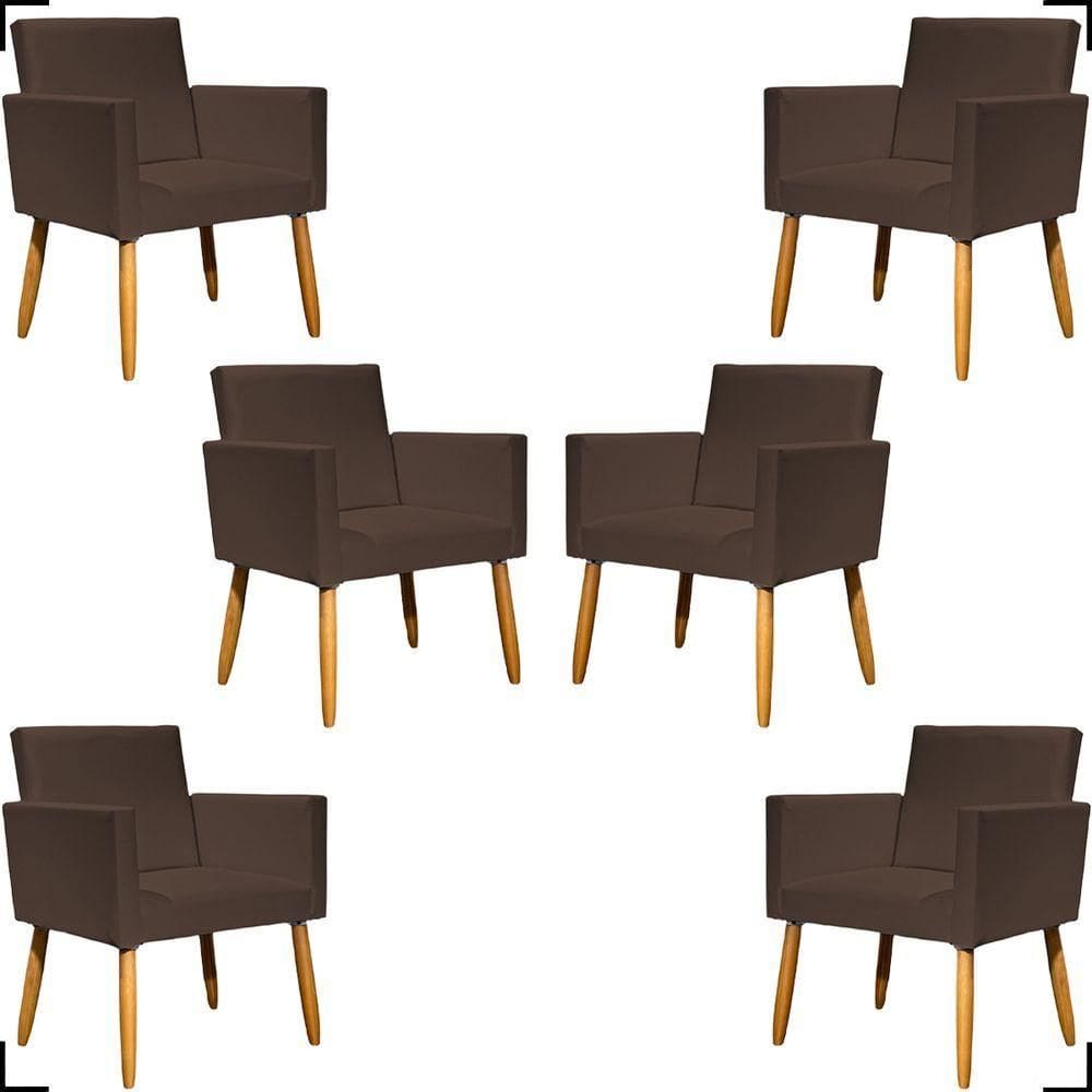 Kit 6 Poltronas Decorativa Para Sala Recepção Consultório Nina Corino Cores Pé Palito 30 Cm Castanho