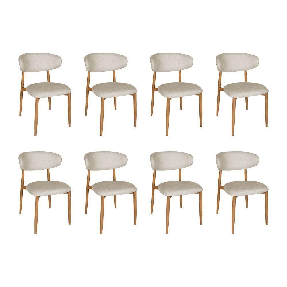 Kit 8 Cadeiras De Jantar Lucy Estrutura Aço Carbono Laminado Natural Com Estofado Linho Cru