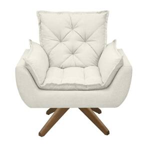Poltrona Opala Conforto Base Giratória Madeira Tecido Boucle Off White