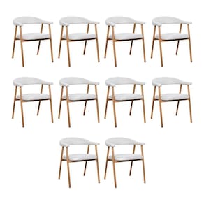 Kit 10 Cadeiras De Jantar Luana Estrutura Aço Carbono Laminado Natural Com Estofado Linho Cru