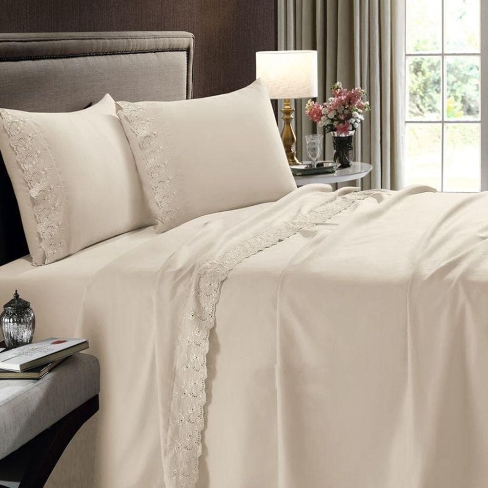 Jogo De Cama Buettner Queen 4 Pçs Sonata Com Renda Pérola