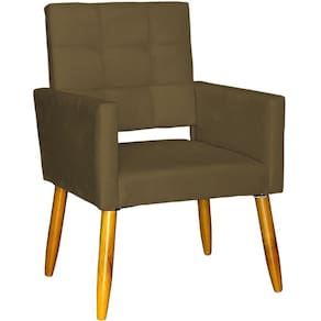 Poltrona Decorativa Para Sala Recepção Isa Suede Cores Pé Palito Castanho