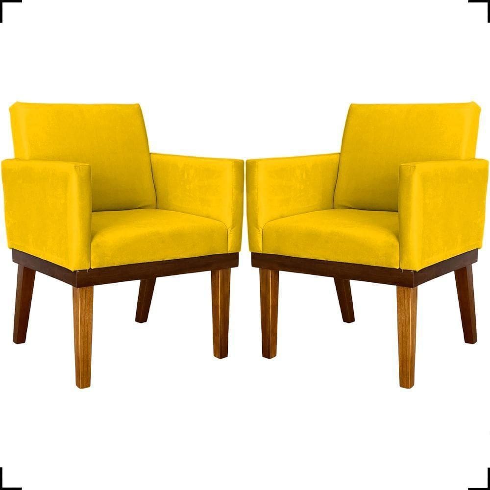 Kit 2 Poltronas Decorativa Para Sala Recepção Consultório Escritório Base Em Madeira Divine Suede