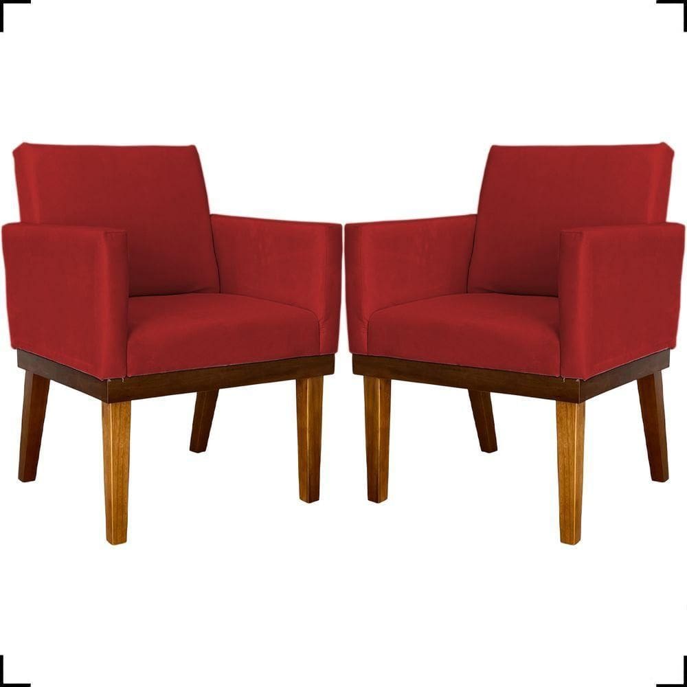 Kit 2 Poltronas Decorativa Para Sala Recepção Consultório Escritório Base Em Madeira Divine Suede