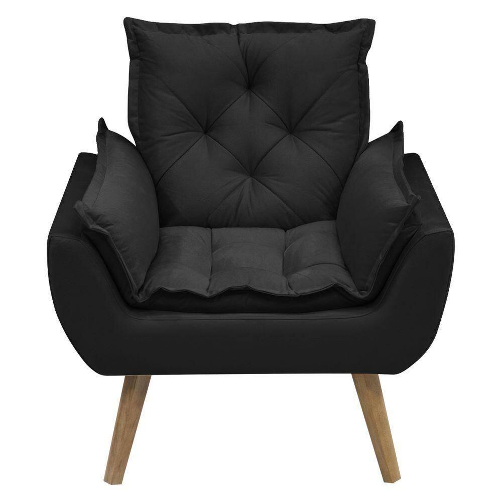 Poltrona Opala Conforto Decorativa Em Veludo Com Pés Palito Preto