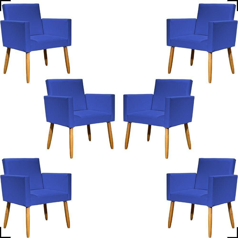 Kit 6 Poltronas Decorativa Para Sala Recepção Consultório Nina Corino Cores Pé Palito 30 Cm Castanho