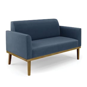 Sofá Namoradeira Base De Madeira Fixa Castanho Marisa Suede D03 - D?rossi Cor Azul Marinho