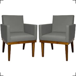 Kit 2 Poltronas Decorativa Para Sala Recepção Consultório Escritório Base Em Madeira Divine Corino