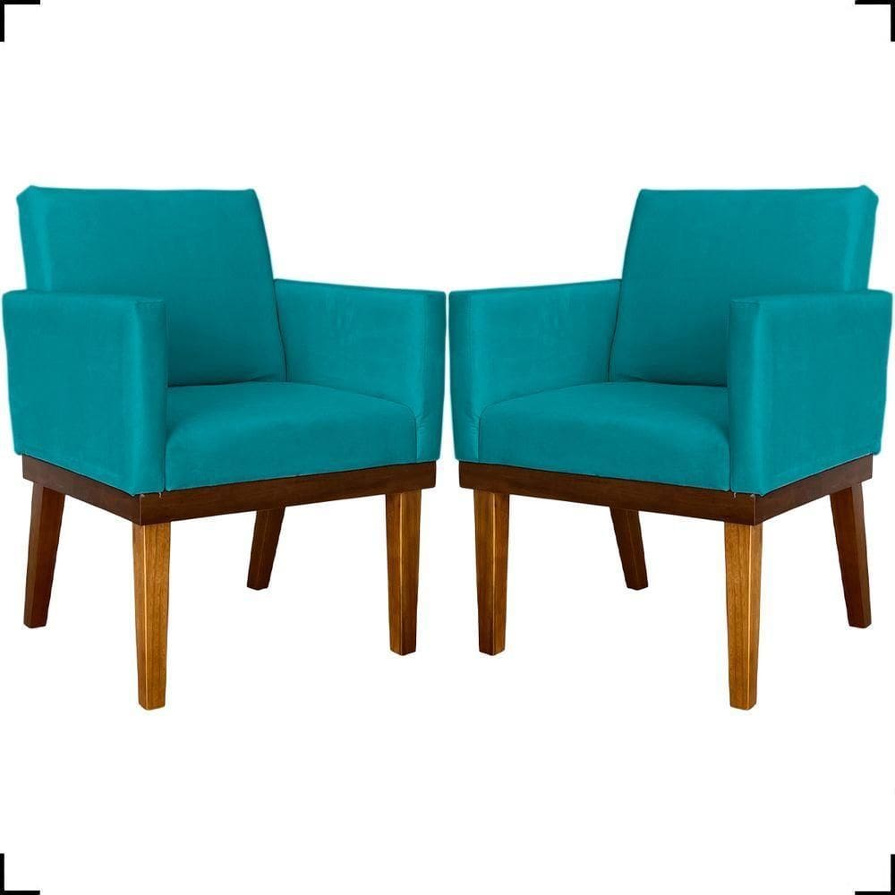 Kit 2 Poltronas Decorativa Para Sala Recepção Consultório Escritório Base Em Madeira Divine Suede