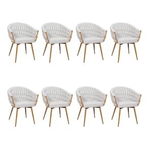 Kit 8 Cadeiras De Aproximação Eloá Estrutura Aço Carbono Laminado Natural Com Estofado Linho Cru