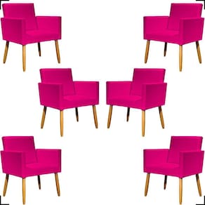 Kit 6 Poltronas Decorativa Para Sala Recepção Consultório Nina Corino Cores Pé Palito 30 Cm Castanho
