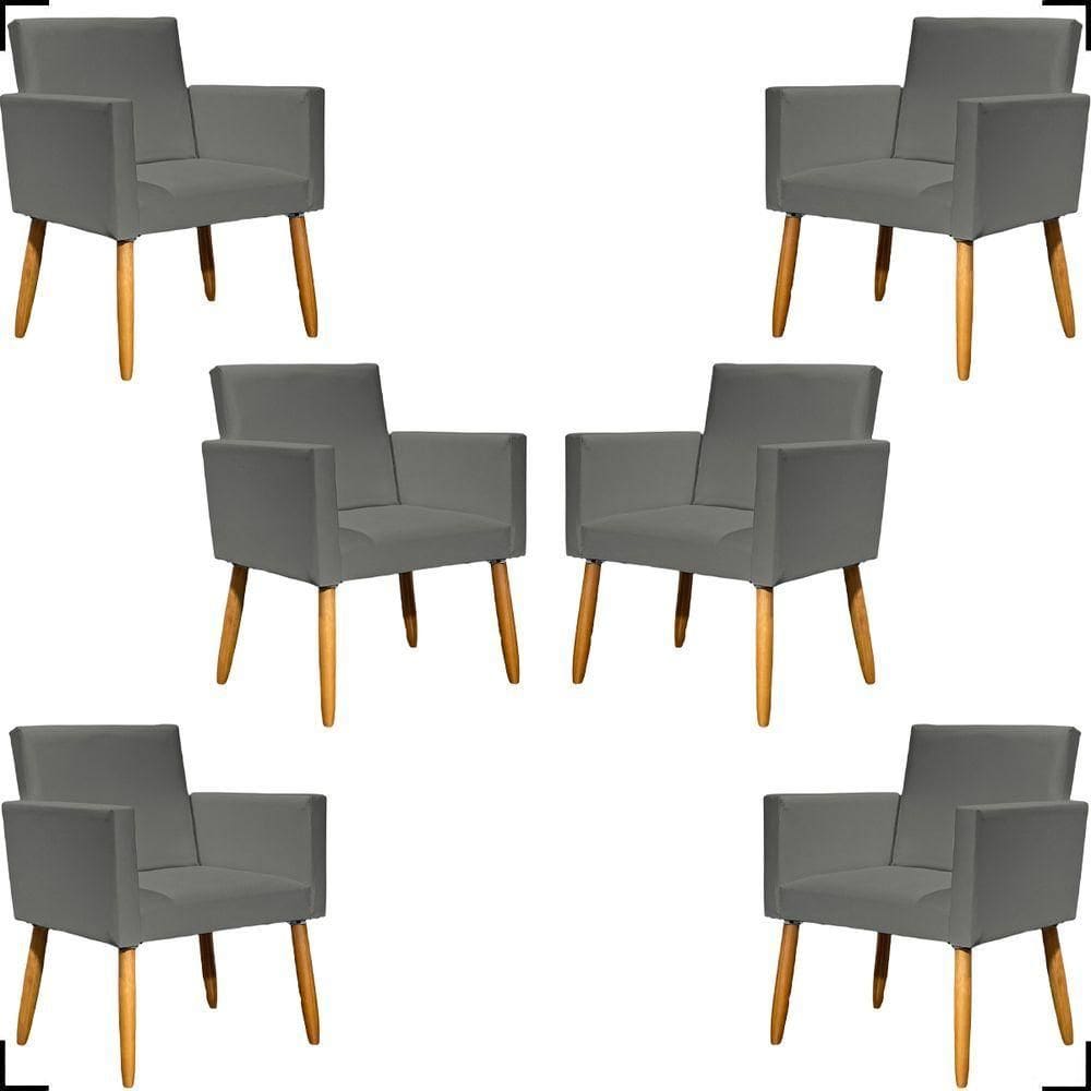 Kit 6 Poltronas Decorativa Para Sala Recepção Consultório Nina Corino Cores Pé Palito 30 Cm Castanho