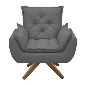 Poltrona Opala Conforto Base Giratória Madeira Tecido Boucle Chumbo