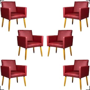 Kit 6 Poltronas Decorativa Para Sala Recepção Consultório Nina Corino Cores Pé Palito 30 Cm Castanho