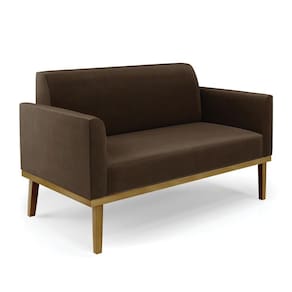 Sofá Namoradeira Base De Madeira Fixa Castanho Marisa Suede Marrom D03 - D?rossi