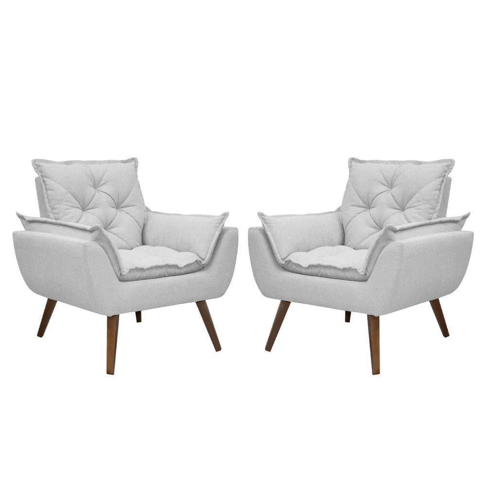 Kit De 2 Poltronas Opala Conforto Tecido Boucle Pés Trapézio Cinza