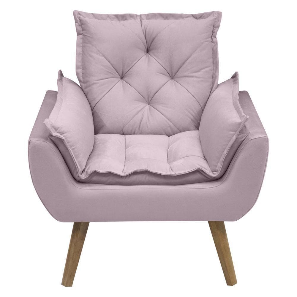 Poltrona Opala Conforto Decorativa Em Veludo Com Pés Palito Rosê
