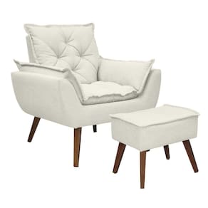 Kit Poltrona E Puff Opala Conforto Pé Trapézio Tecido Boucle Off White