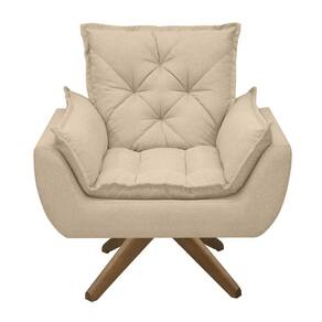 Poltrona Opala Conforto Base Giratória Madeira Tecido Boucle Areia