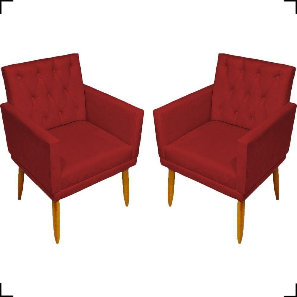 Kit 2 Poltronas Decorativa Para Sala Recepção Nina Capitonê Suede Cores Pé Palito