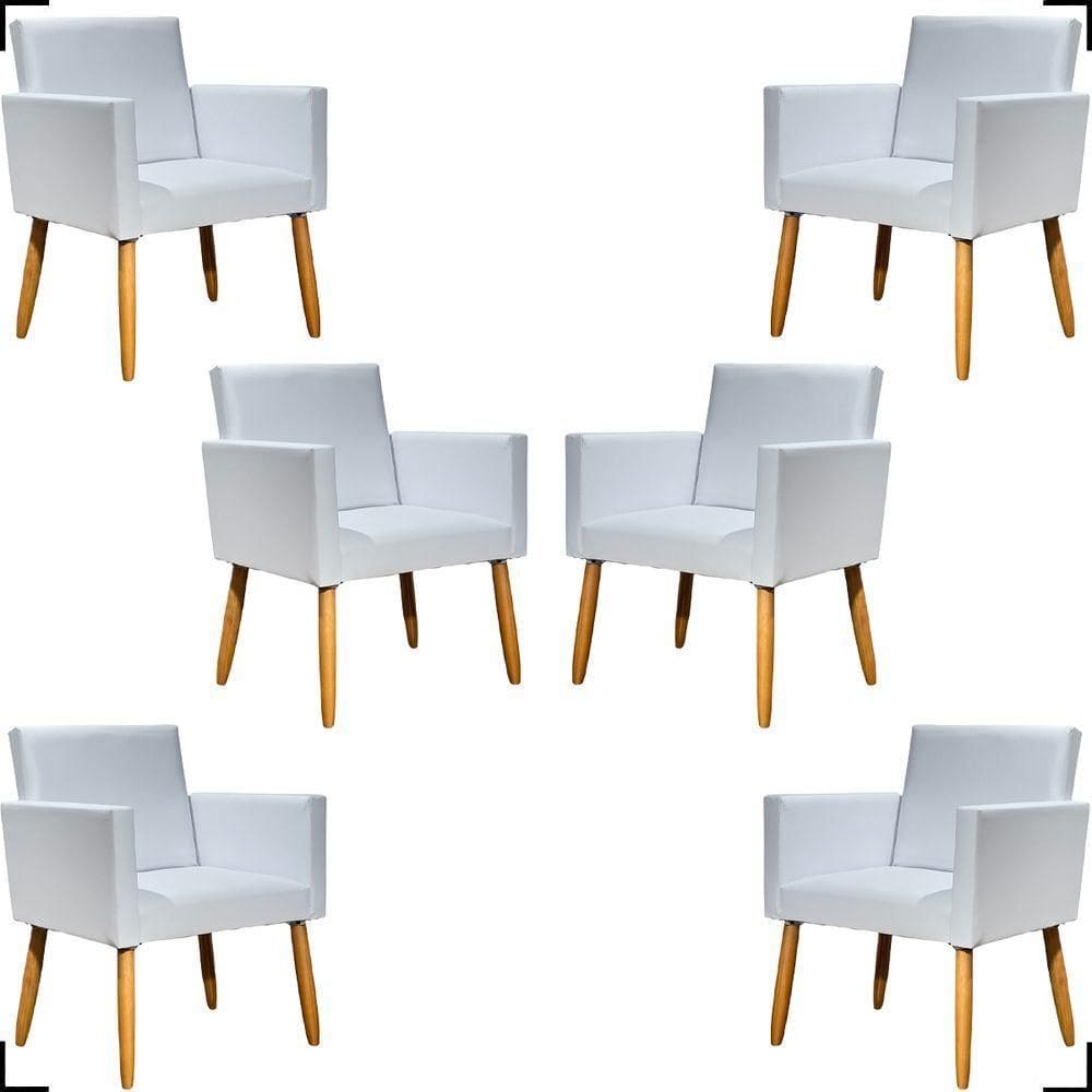 Kit 6 Poltronas Decorativa Para Sala Recepção Consultório Nina Corino Cores Pé Palito 30 Cm Castanho