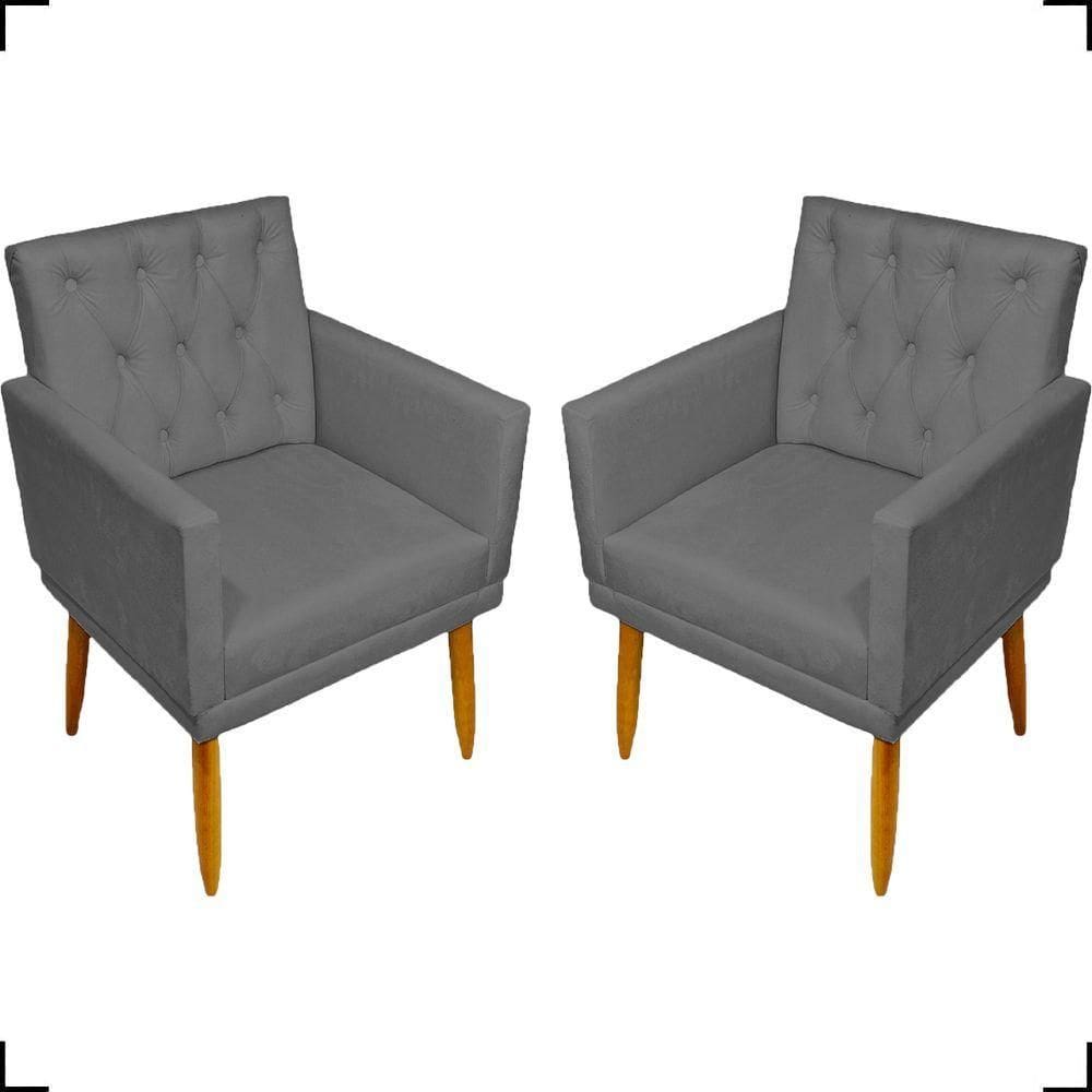 Kit 2 Poltronas Decorativa Para Sala Recepção Nina Capitonê Suede Cores Pé Palito