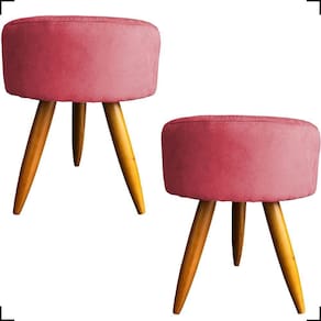 Kit 2 Puff Decorativo Redondo Para Sala Quarto Penteadeira Pé Palito Castanho Suede Cores