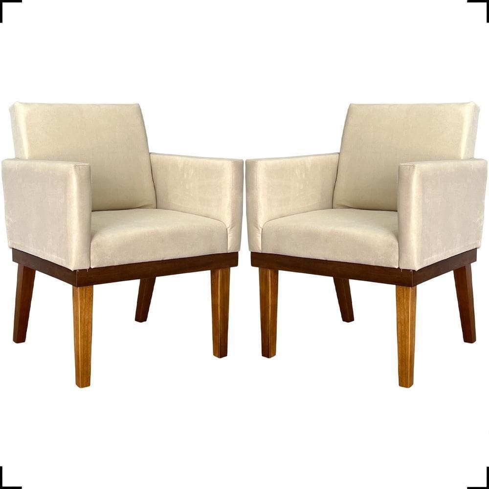 Kit 2 Poltronas Decorativa Para Sala Recepção Consultório Escritório Base Em Madeira Divine Suede