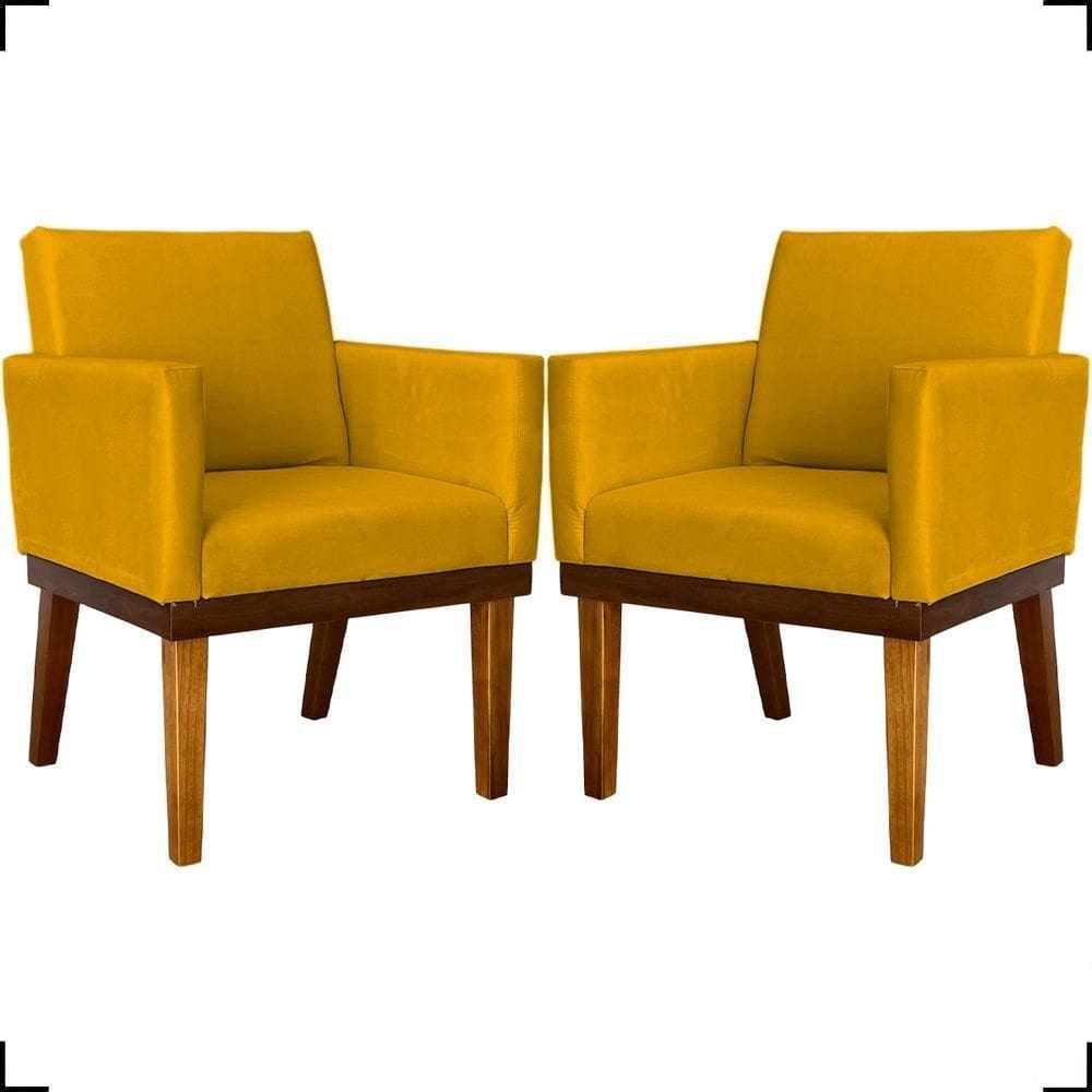 Kit 2 Poltronas Decorativa Para Sala Recepção Consultório Escritório Base Em Madeira Divine Suede