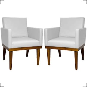 Kit 2 Poltronas Decorativa Para Sala Recepção Consultório Escritório Base Em Madeira Divine Corino