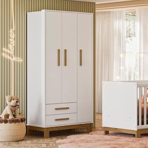 Guarda-roupa 3 Portas 2 Gavetas Luar Branco Acetinado