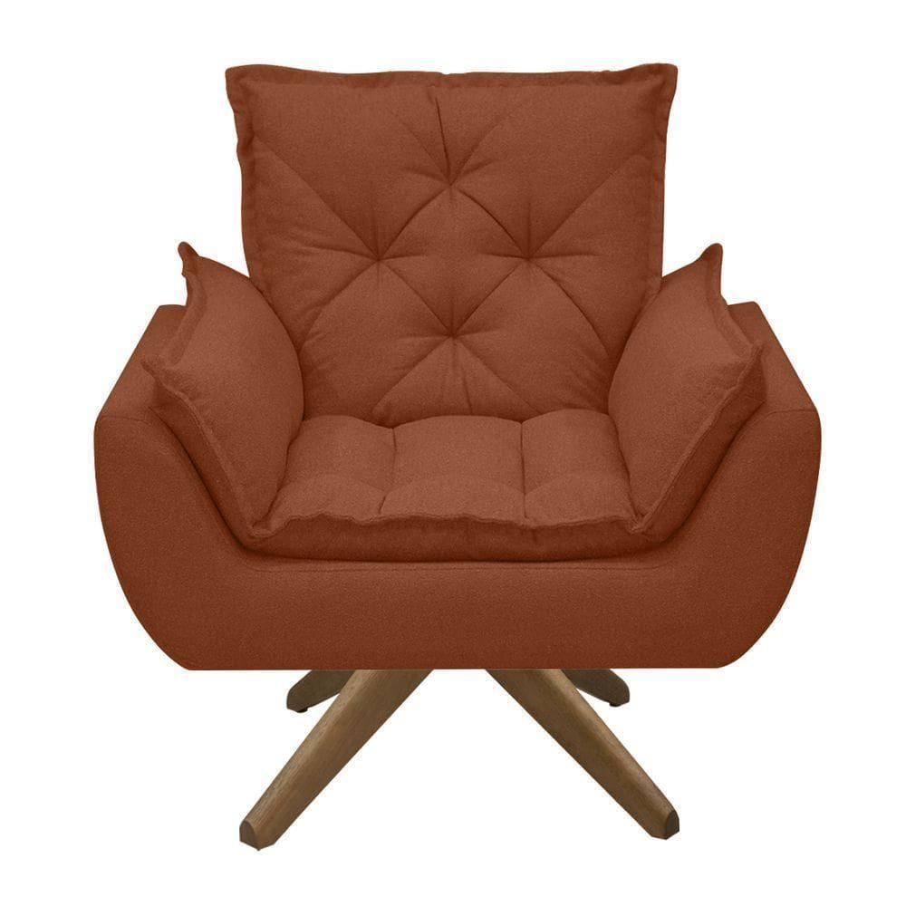 Poltrona Opala Conforto Base Giratória Madeira Tecido Boucle Terracota