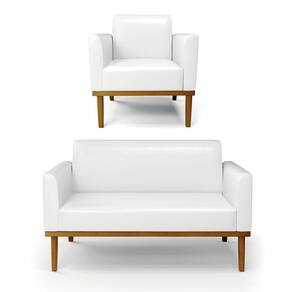 Sofá Namoradeira Com Poltrona Base De Madeira Fixa Castanho Marisa Corano Branco D03 - D?rossi