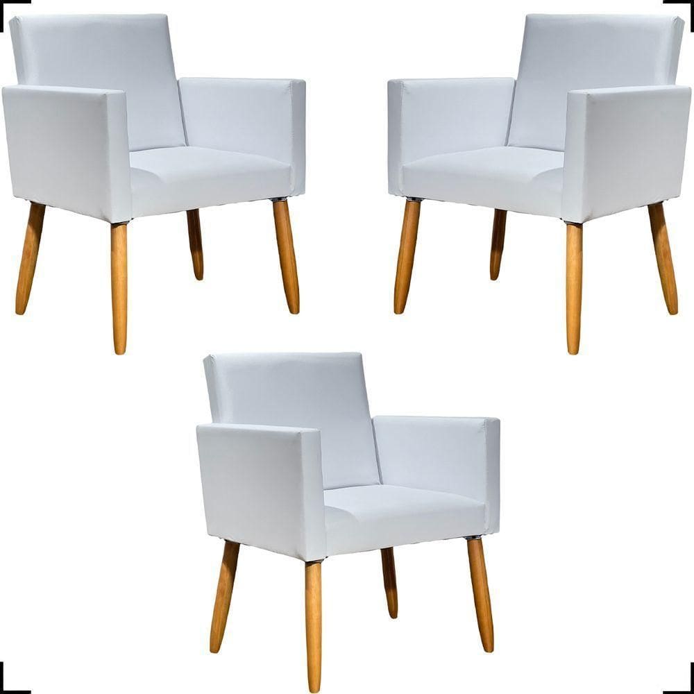 Kit 3 Poltronas Decorativa Para Sala Recepção Consultório Nina Corino Cores Pé Palito 30 Cm Castanho