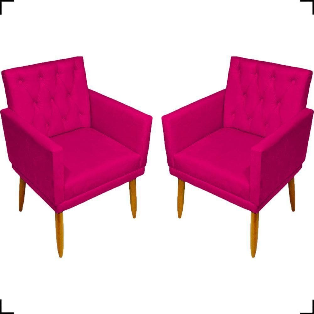 Kit 2 Poltronas Decorativa Para Sala Recepção Nina Capitonê Suede Cores Pé Palito